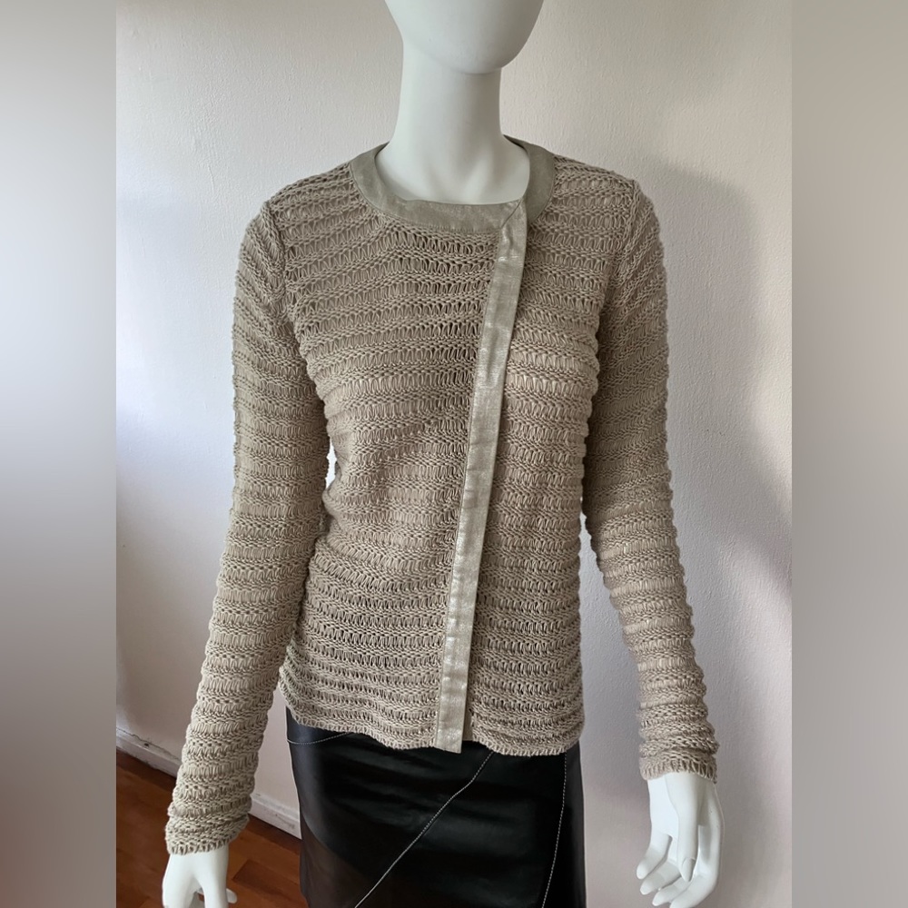 NWOT Katherine Barclay Montreal beige linen open weave sweater.